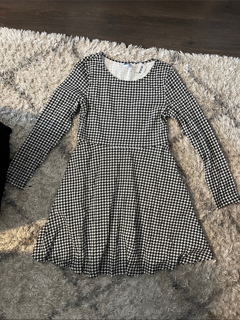 Old Navy Black and White Houndstooth Fit-and-Flare Dress 10/12 large NWT